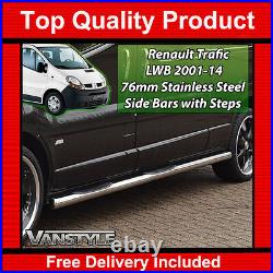 Renault Trafic 01-14 76mm Lwb 3 Steps Side Bars Stainless Steel Chrome Step Van
